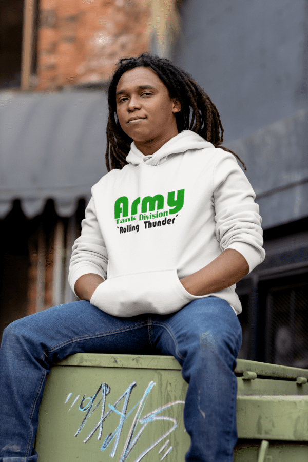 Men's Hooded Sweatshirt Army Tnk Div. Wht w/Grn Lttr